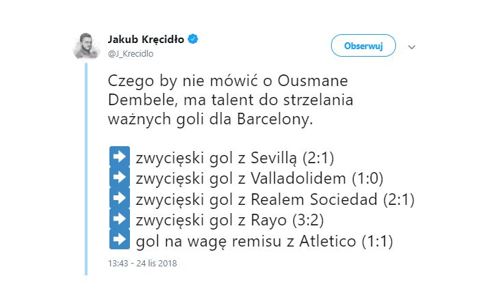 TYLE bramki Dembele dały Barcelonie!